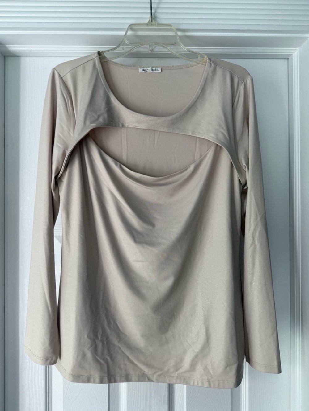 EDGELY Long Sleeve Cutout Top in Light Beige